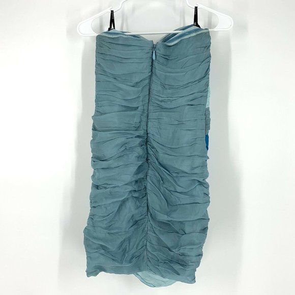 Bebe Blue Strapless Pleated Silk Dress - Picture 5 of 9